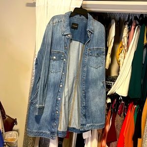 Long denim light blue jacket